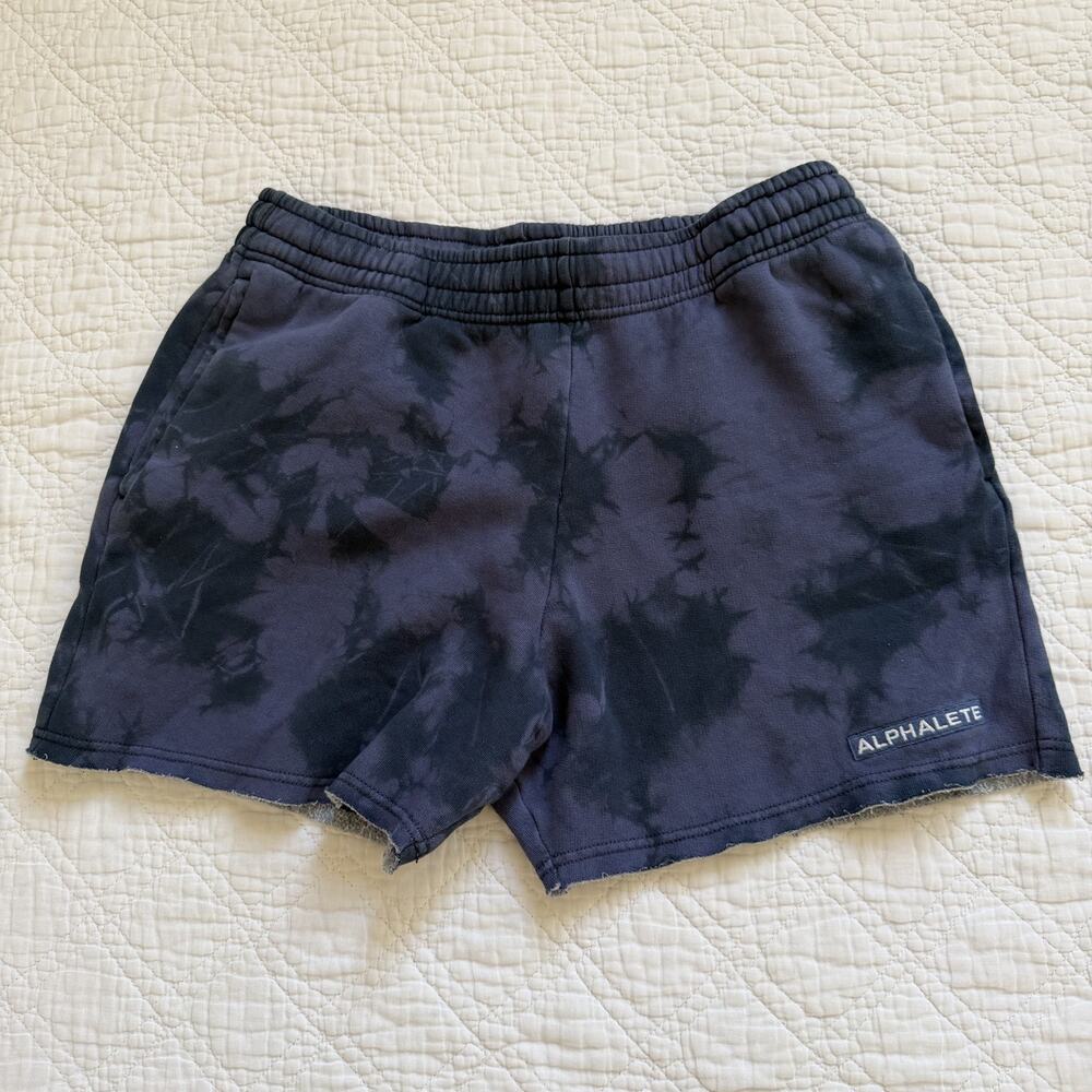 Alphalete Cotton Blend Fleece Raw Hem Tie-Dye Sweatshorts Washed Black Size L